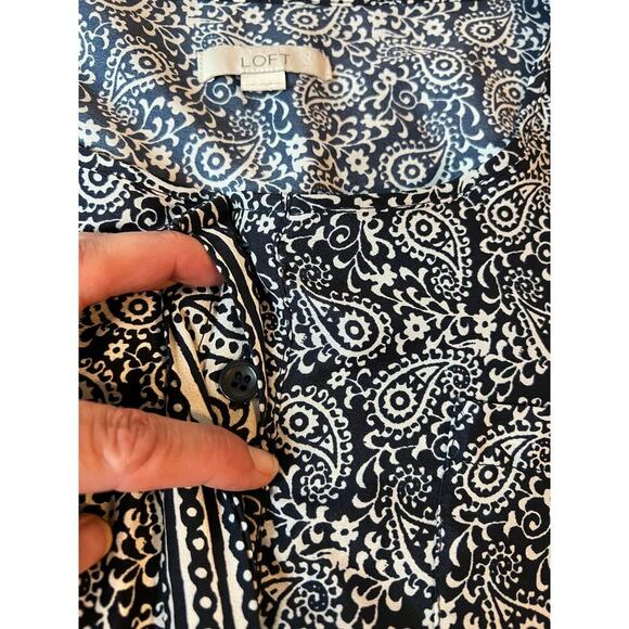 Ann Taylor Loft Long Sleeve Romper Jumpsuit, Navy/White, Size 00, Button Up - Picture 7 of 11